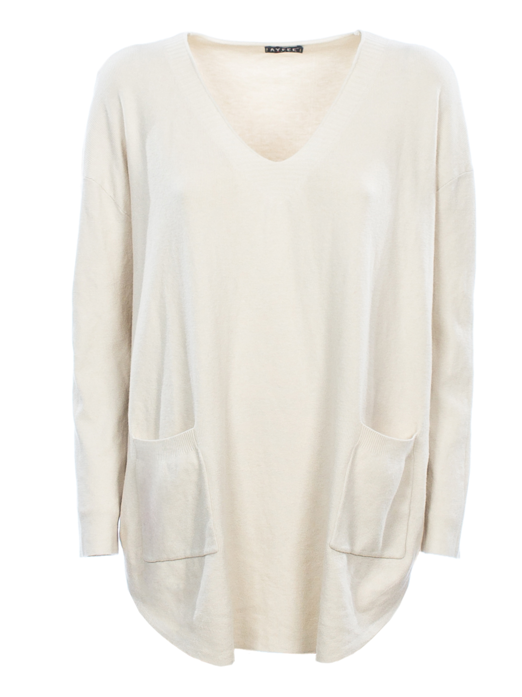 MAGLIA CALATA SCOLLO A V CON TASCHE, TG UNICA - BEIGE